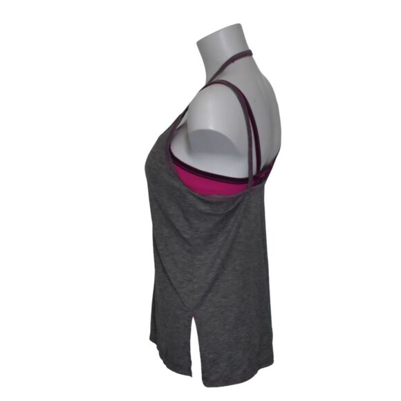 Athleta Drishti Built in Bra Strappy Tank Top Gray Pink Yoga Athleticwear Medium - Picture 2 of 8